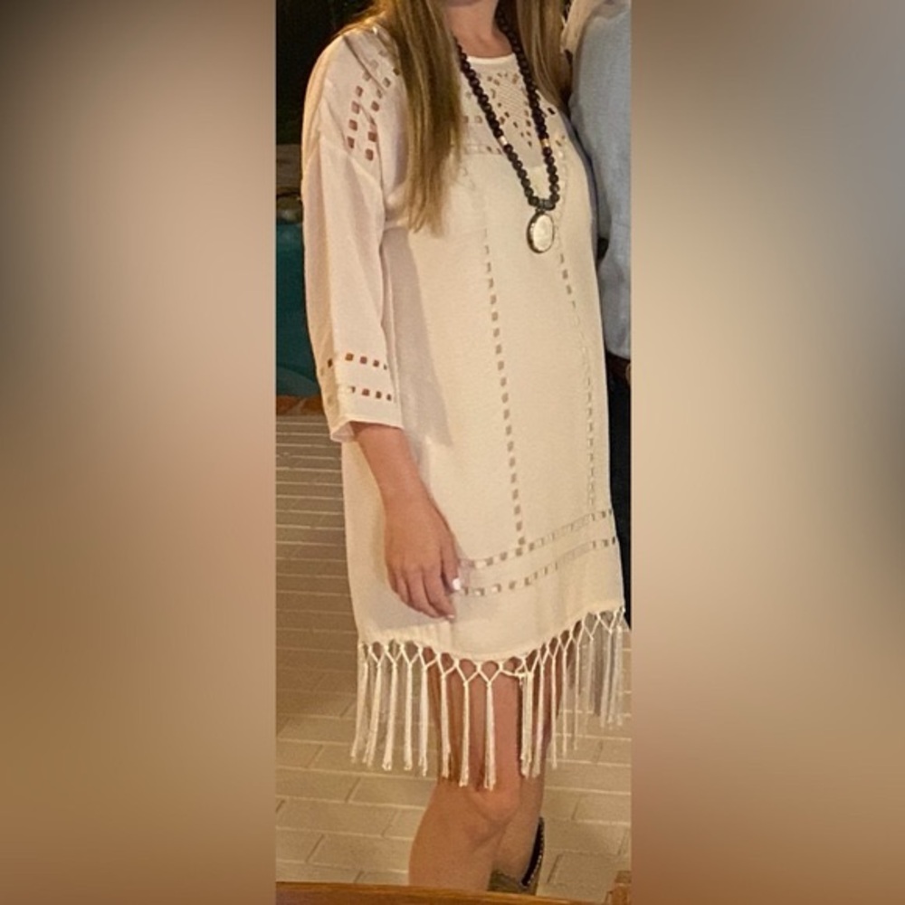 Love stitch fringe dress beige size L loose fit vacation wear | beach